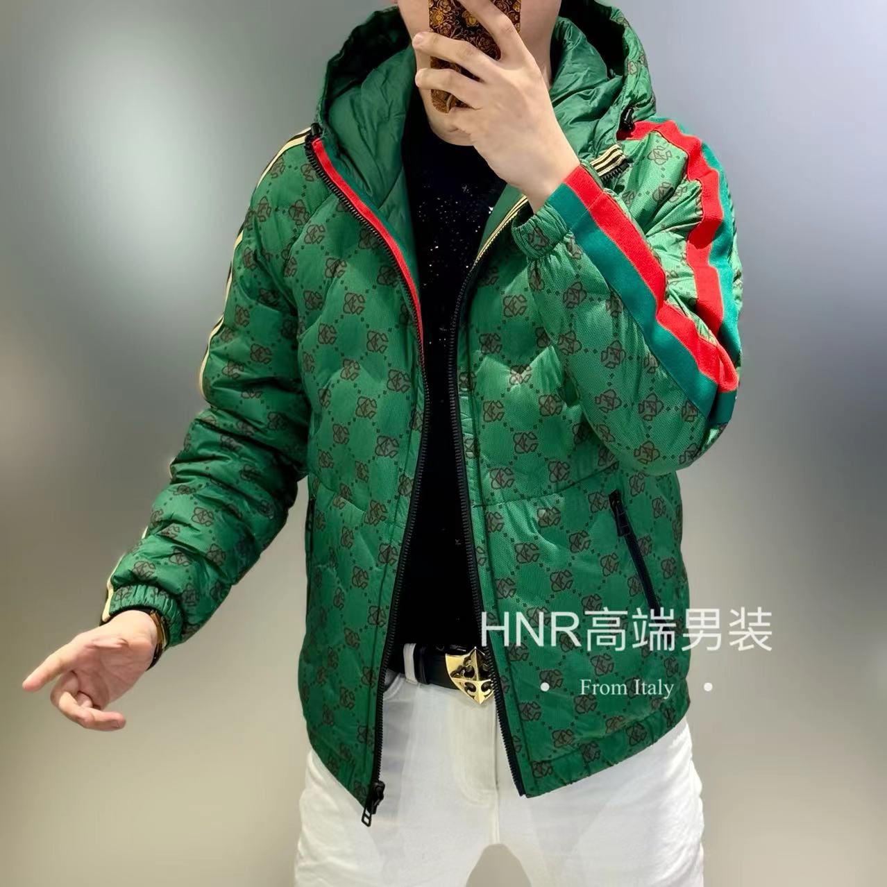 满花新款高端男士高品质时尚个性潮流休闲百搭双面穿连帽羽绒服