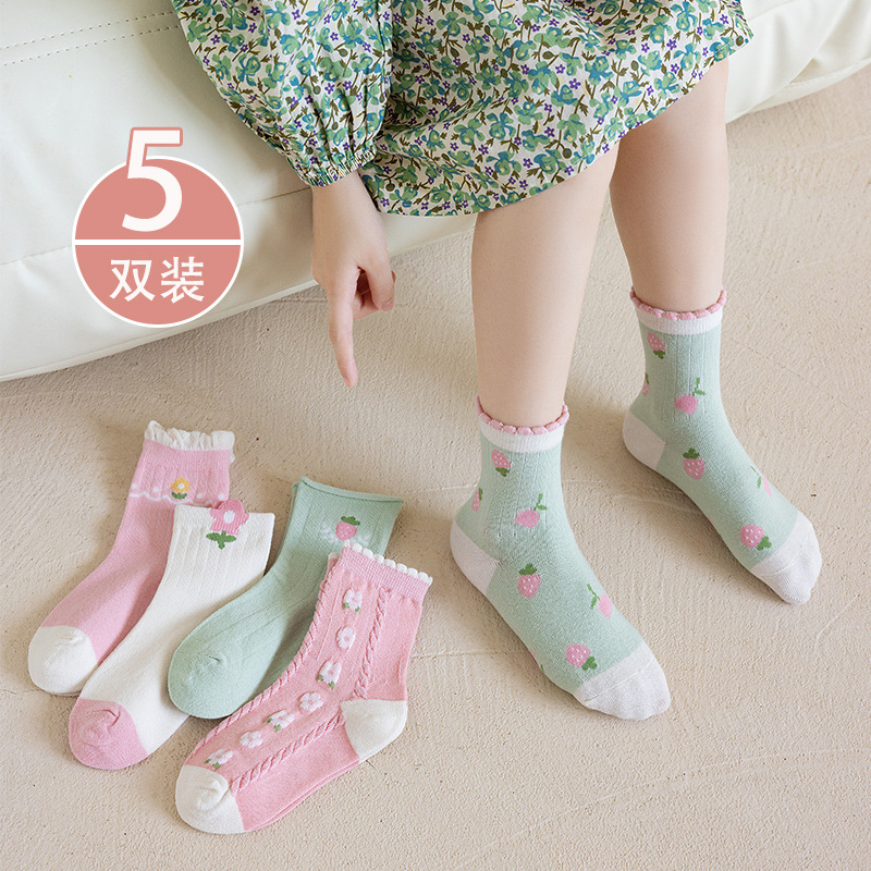 袜子儿童秋冬款保暖公主花边女童中筒袜棉袜男童宝宝袜学生儿童袜