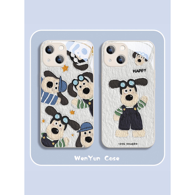 油画可爱狗狗iphone14手机壳苹果13液态玻璃xs卡通xr小狗14plus新
