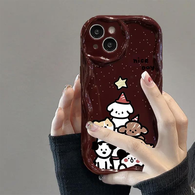 适用于苹果15/华为/小米/OPPO/VIVO手机壳14圣诞狗狗13酒红新款12