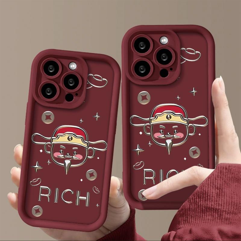 适用于苹果15/华为/小米/OPPO/VIVO手机壳14卡通财神13新款磨砂12
