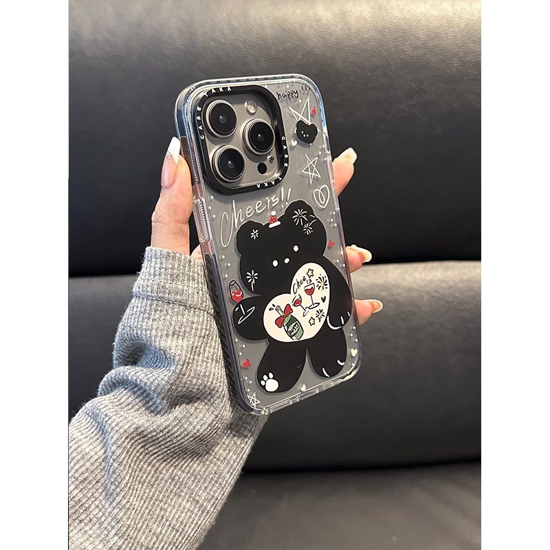 烛光晚餐小熊iPhone14promax苹果15手机壳12透明13卡通11软78plus