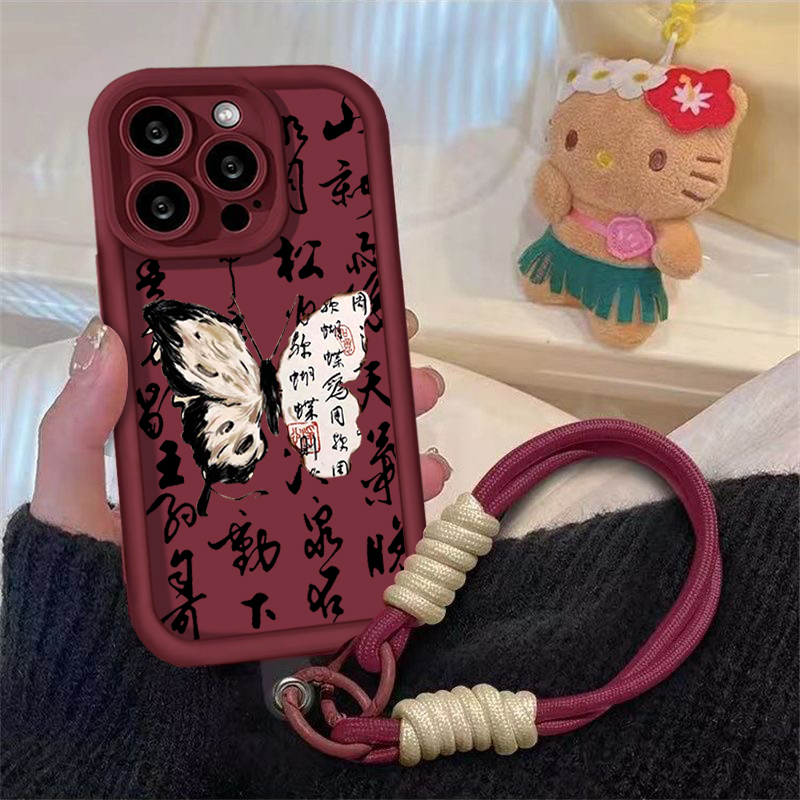 书法蝴蝶适用华为oppo荣耀vivo苹果11/12手机壳13/14全包15pro软