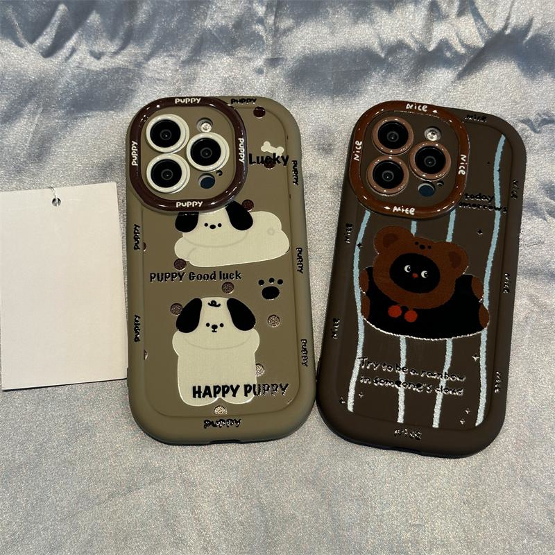 趣味小熊狗狗苹果15promax手机壳iPhone13卡通12小众14plus软壳11