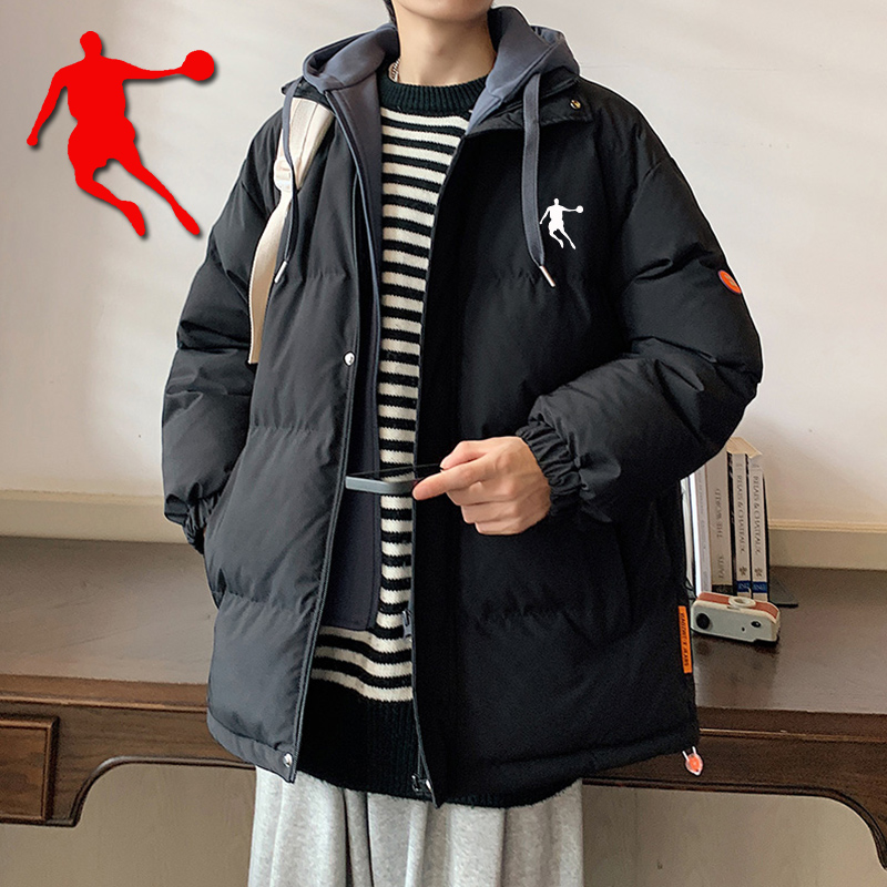 乔丹冬季专卖男士连帽加厚棉服时尚休闲假两件情侣款潮流百搭外套