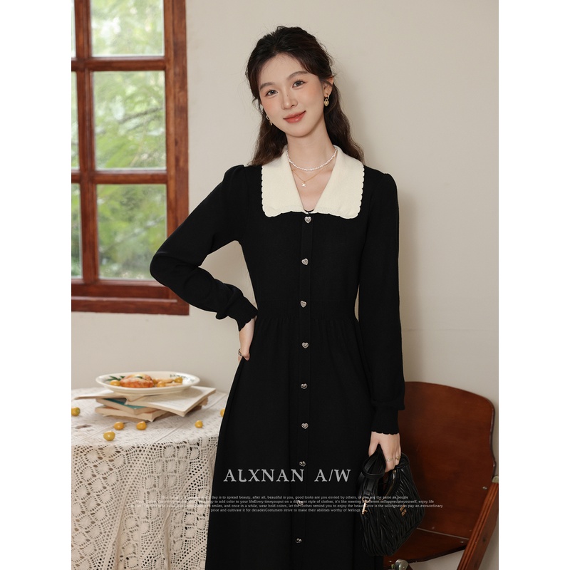 鹿向南《柔情旋律》法式高级感撞色连衣裙2023秋季气质收腰长裙女