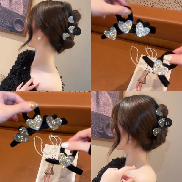 高级感设计爱心发夹女后脑勺优雅黑色抓夹大号复古气质鲨鱼盘发器