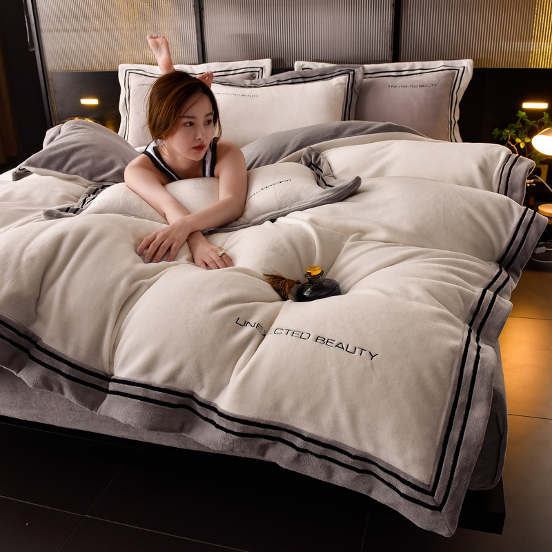 富安娜新款冬季加厚牛奶绒四件套珊瑚绒婴儿绒被套床单A类母婴级4