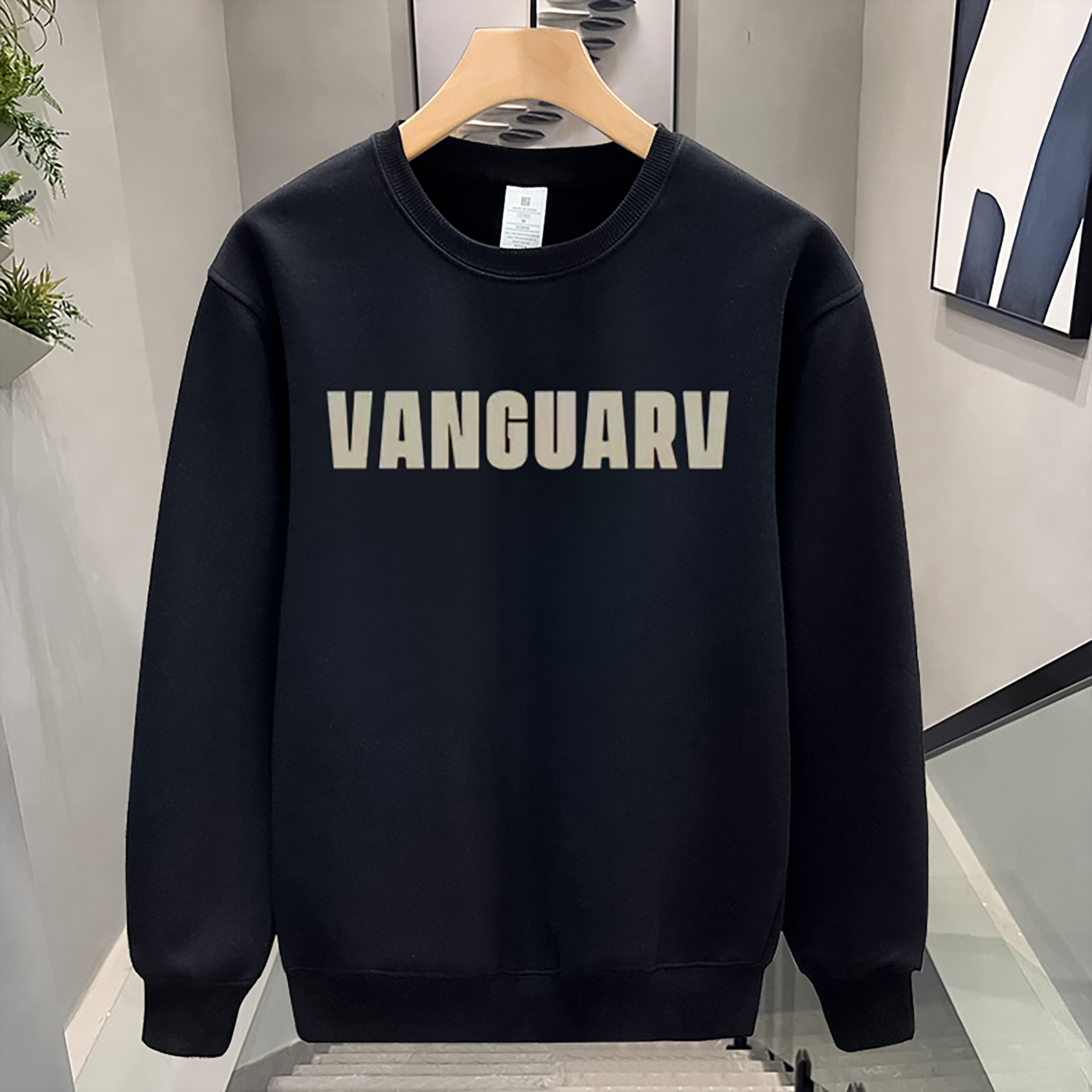 美式潮牌圆领卫衣男2023秋冬新款加绒加厚长袖T恤打底衫男士秋装