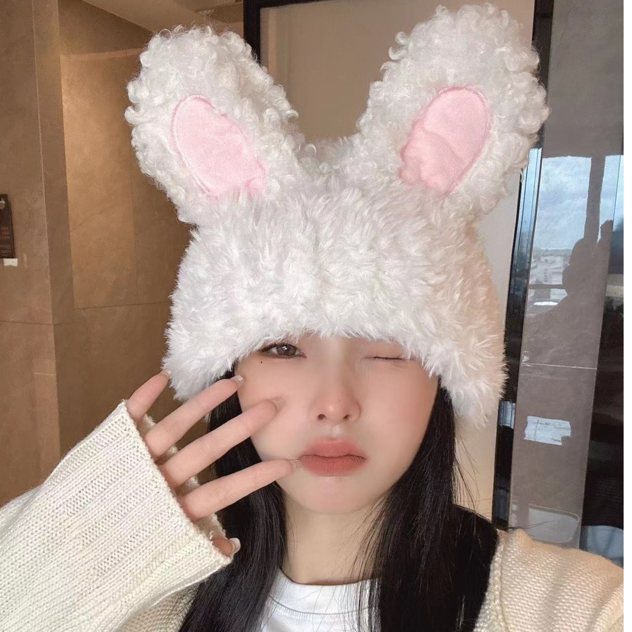 【毛绒兔耳朵】秋冬季可爱毛绒加厚保暖帽子网红INS包头绒帽