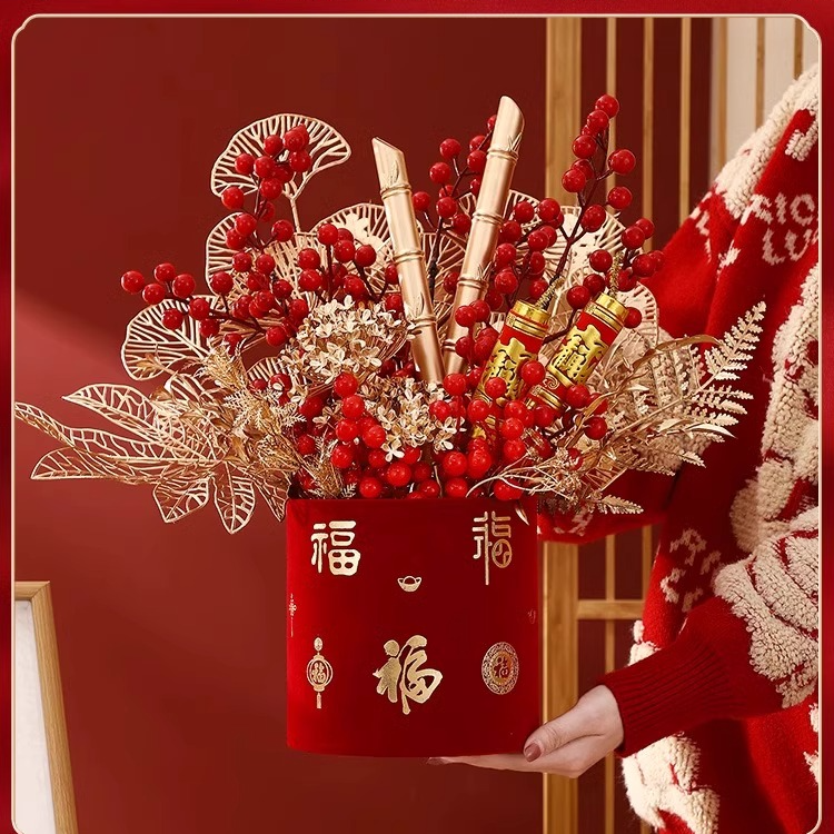 喜延年2024龙年新年福桶发财树摆件春节装饰品过年新春布置挂件