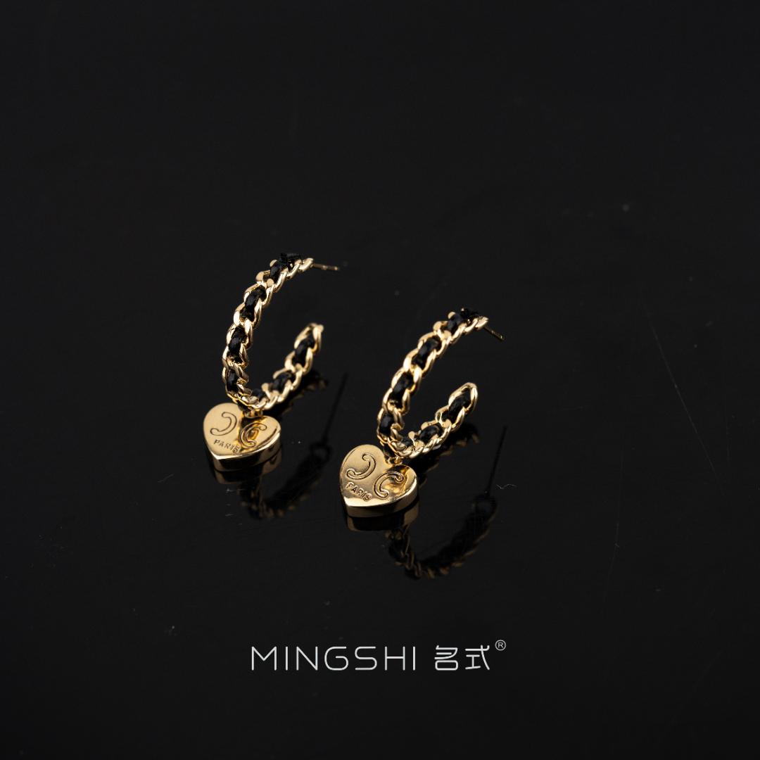 铜合金耳饰 【E022】欧美时尚百搭金色心心耳环
