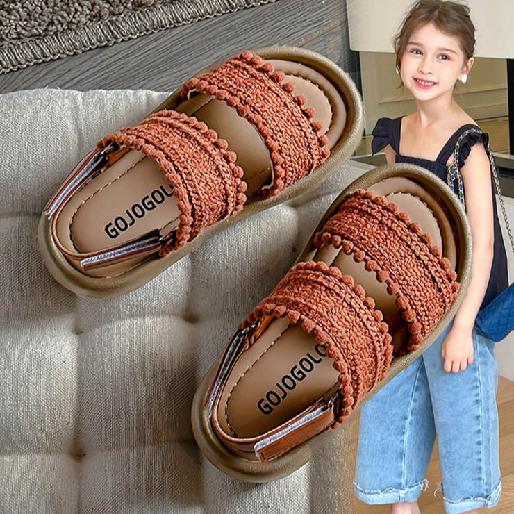 ABC女童凉鞋2024夏季新款儿童公主沙滩鞋子编织防滑凉拖鞋