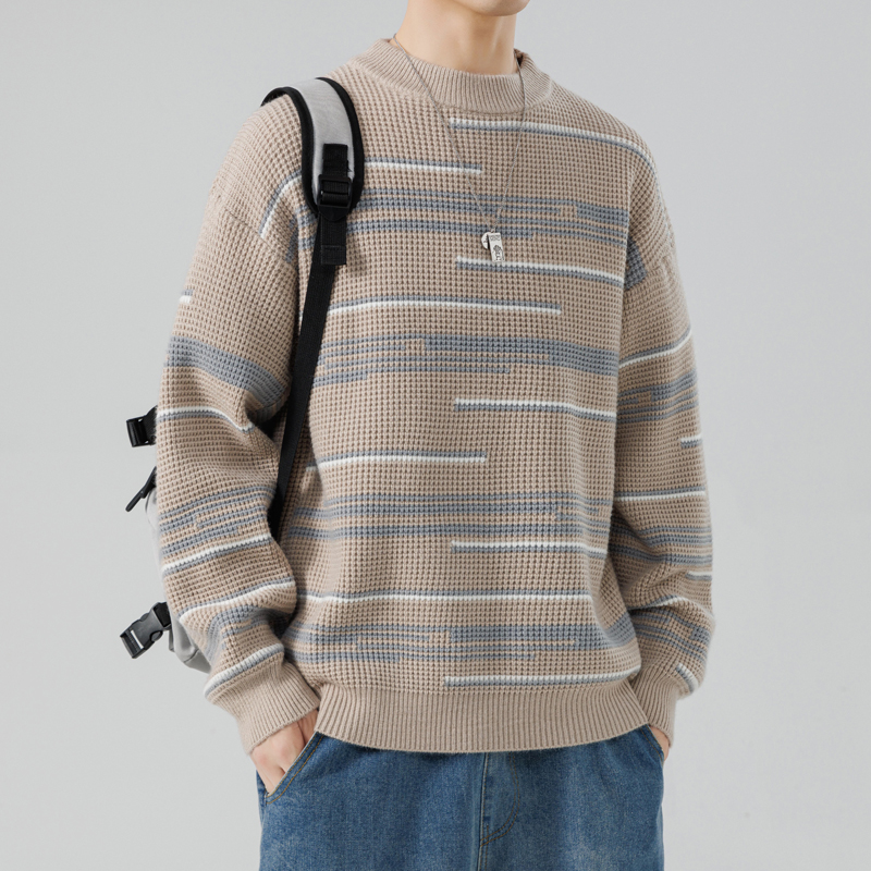 俞兆林青少年毛衣休闲条纹品质针织衫男长袖秋冬宽松百搭圆领打底