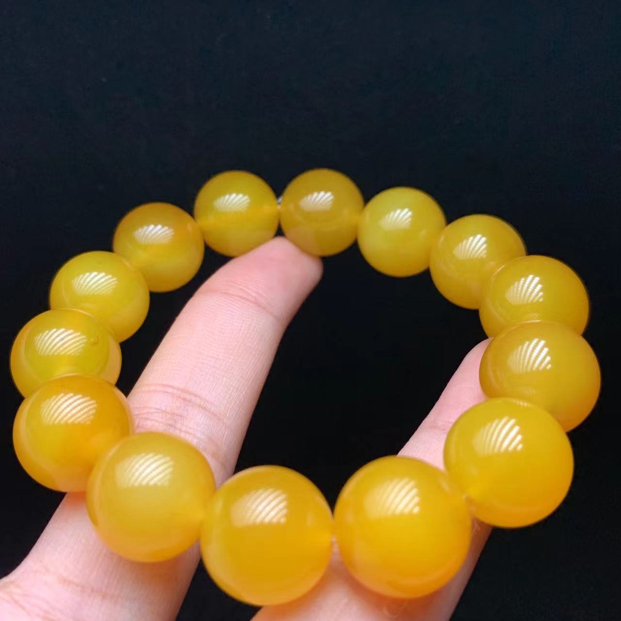 1 DMJS030 天然珠宝缅黄圆珠手串【尺寸14mm】