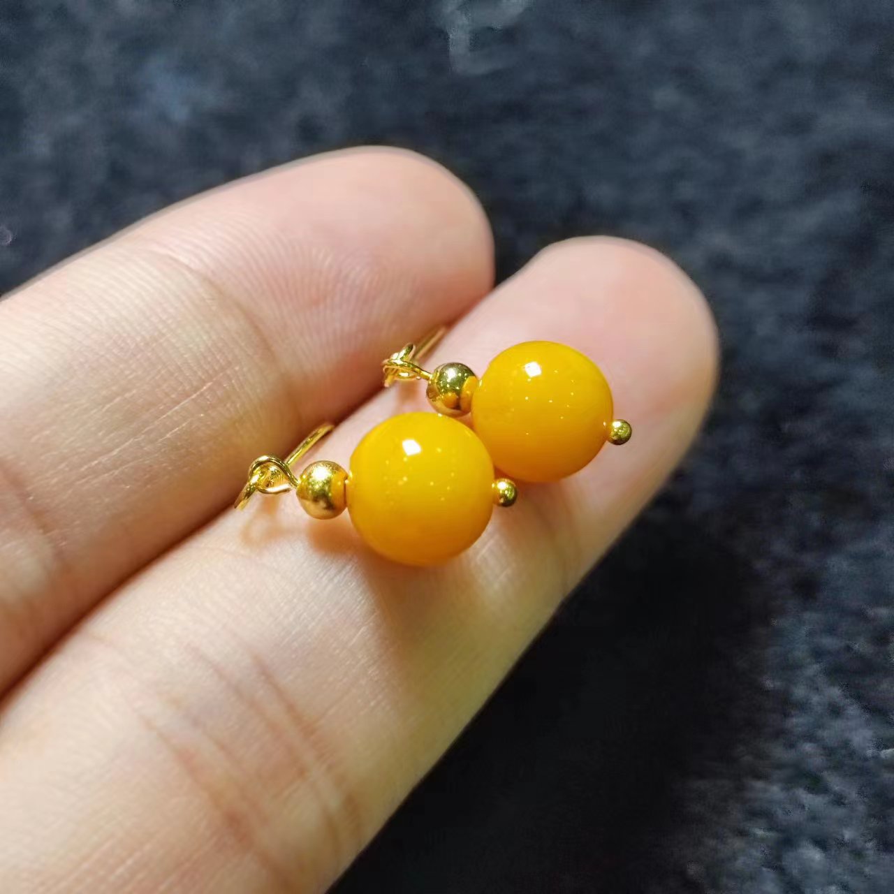 1  DMTH005 蜜蜡圆珠S925银镶耳钩【尺寸8mm+】