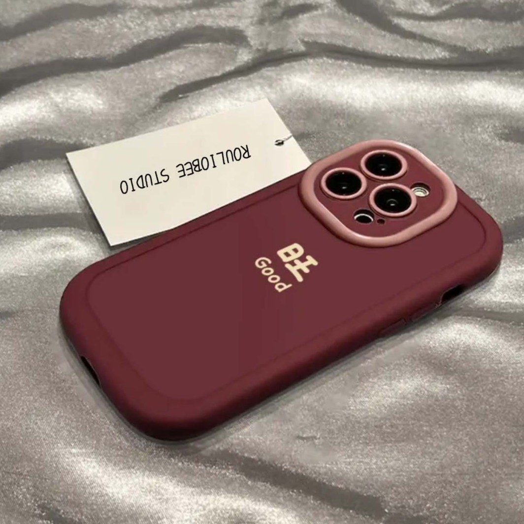 酒红文字旺泡芙壳适用苹果15手机壳iphone13/14promax防摔12/11女
