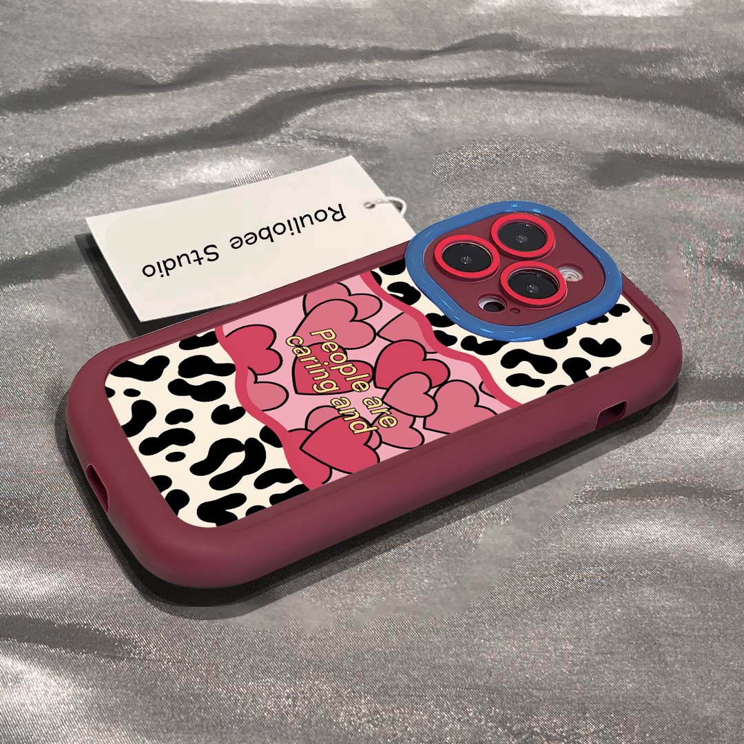 豹纹拼爱心泡芙壳适用于苹果15手机壳iphone13/14promax防摔12/11
