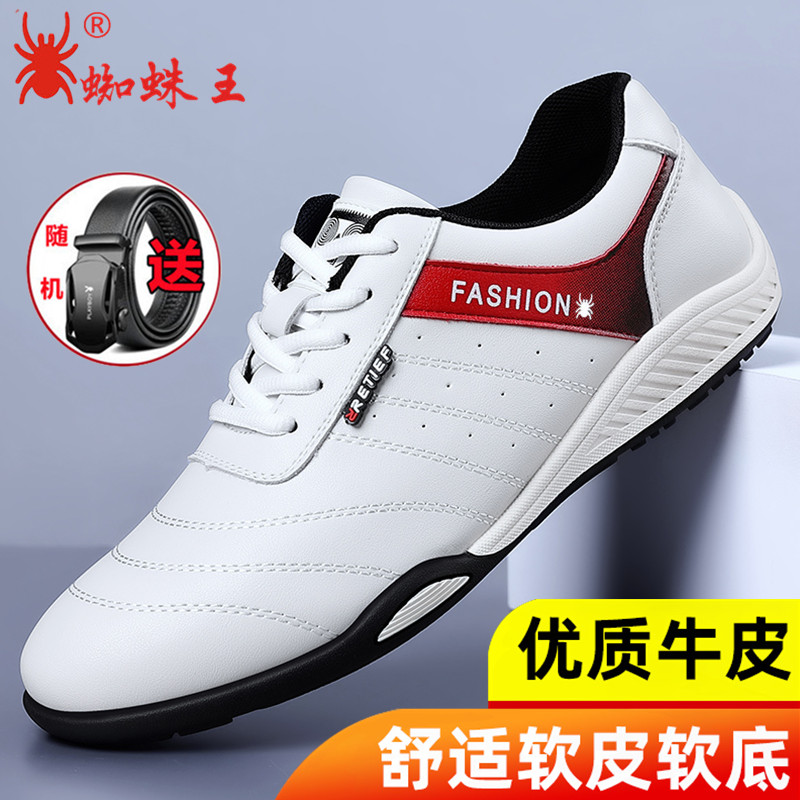 正品蜘蛛男鞋秋季新款皮面运动小白鞋男士休闲开车鞋子高档皮鞋男