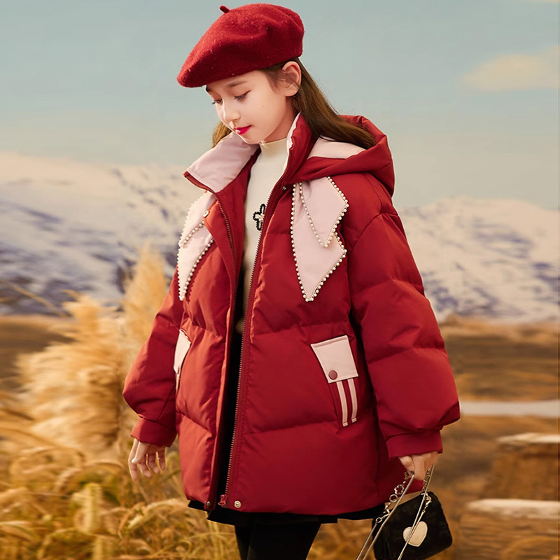 现货女童棉服2023新款冬装洋气加厚童装外套中大童时髦长款棉袄冬