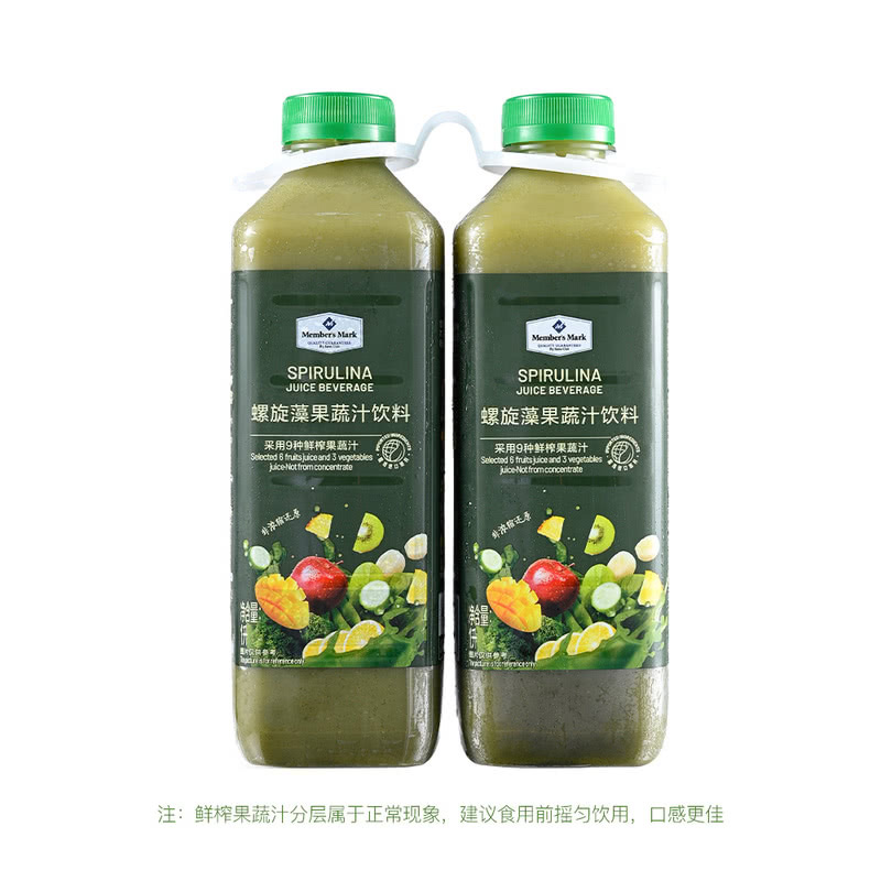 山姆超市螺旋藻果蔬汁饮料1L*2支NFC非浓缩低温鲜榨9种新鲜果汁