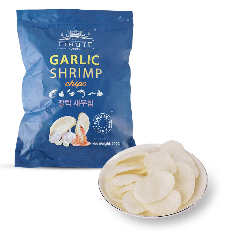 趣莱福韩国进口蒜味虾片240g薯片办公小吃膨化零食白色大虾片