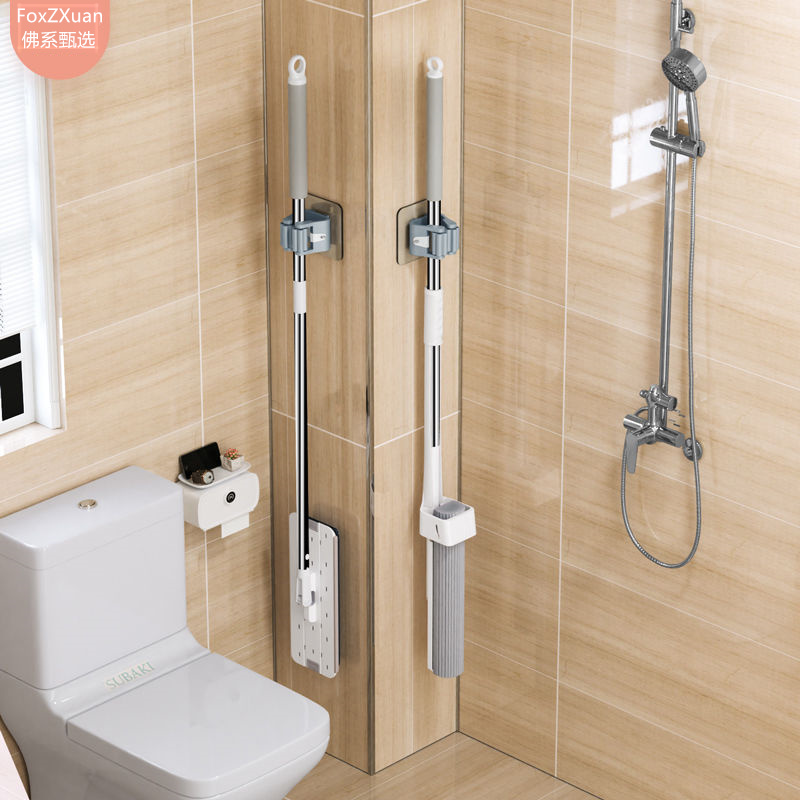 拖把挂钩卫生间门后墙免打孔挂钩强力粘胶贴墙拖把收纳整理拖把夹