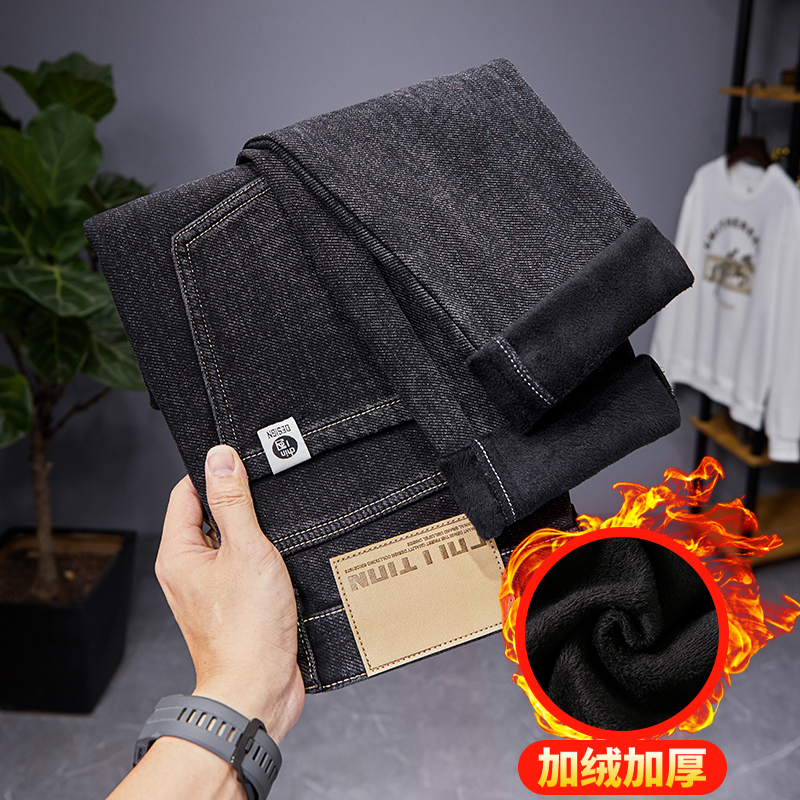 冬季加绒加厚牛仔裤男2024年新款潮牌ins高端水貂绒潮流百搭裤子