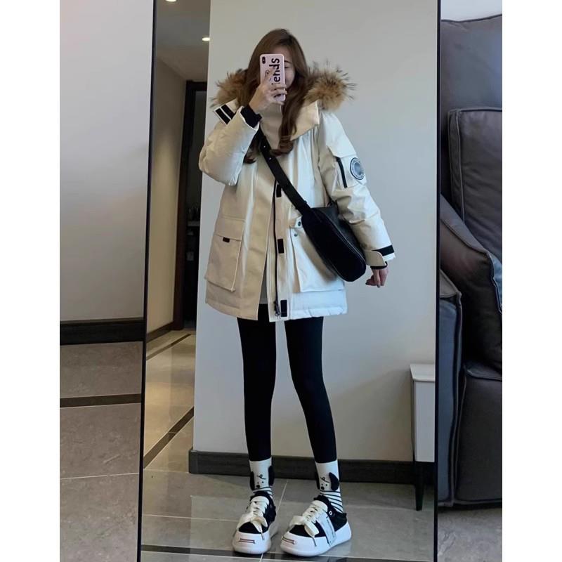 大毛领派克棉服女2023年新款冬季夹棉加厚中长版棉袄棉衣外套