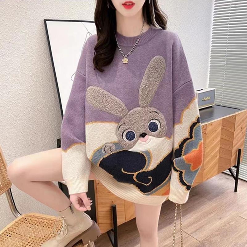 加厚毛衣女2023新款爆款秋冬中长版宽松外穿套头针织衫慵懒风上衣