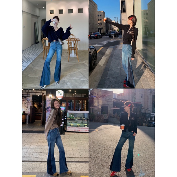 【重磅返场 长腿超模】拼色微喇百搭撞色设计牛仔裤