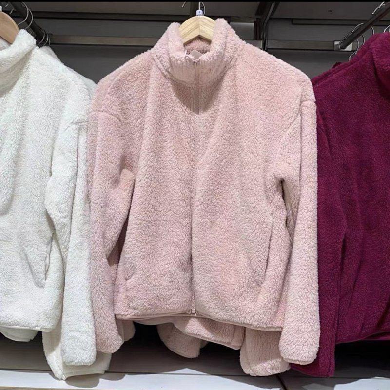 秋冬冬季女装长绒摇粒绒保暖珊瑚绒拉链茄克加绒户外高领长袖外套