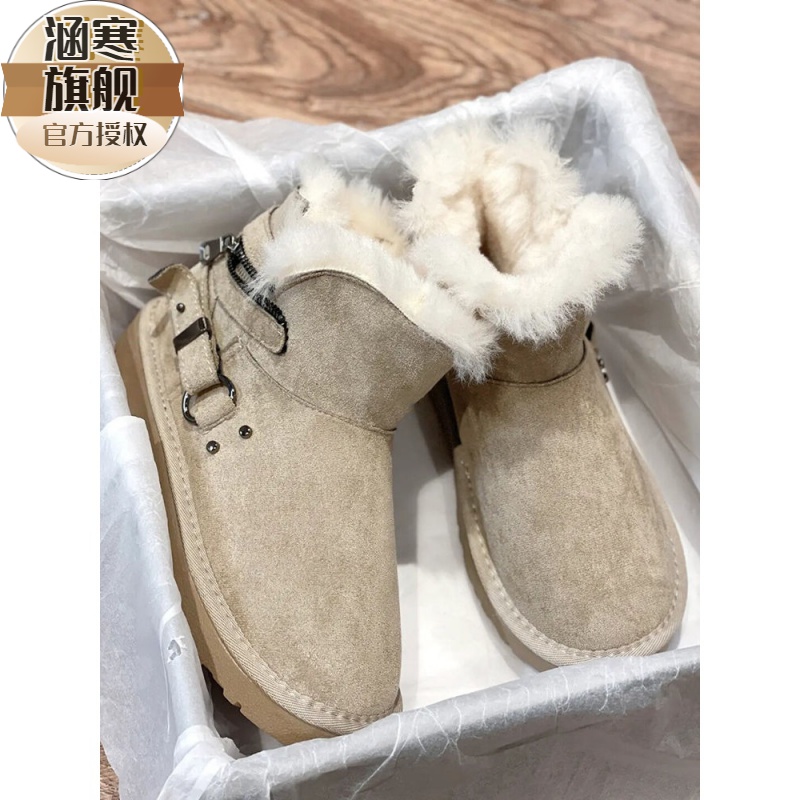 冬季拉链雪地靴女短筒2023新款加绒短靴加厚保暖棉鞋皮毛一体