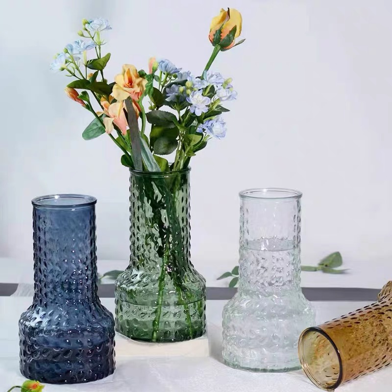 欧式锤纹玻璃鲜花瓶玻璃富贵竹插花瓶ins风家居客厅桌摆大号宽口