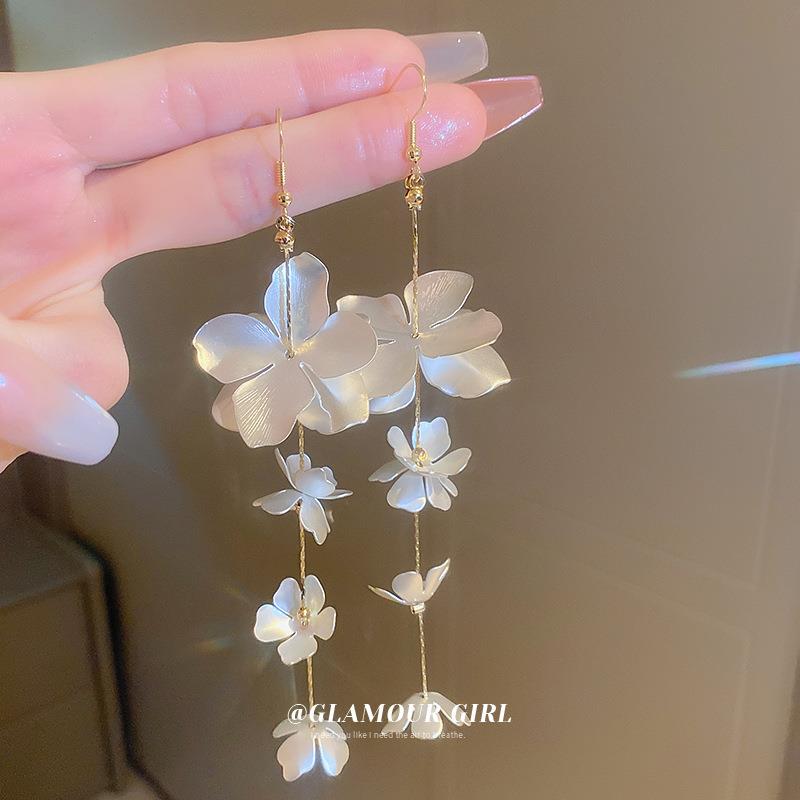 欧美金属风花朵超仙长款流苏耳钩小众夸张设计感轻奢耳坠新潮耳饰