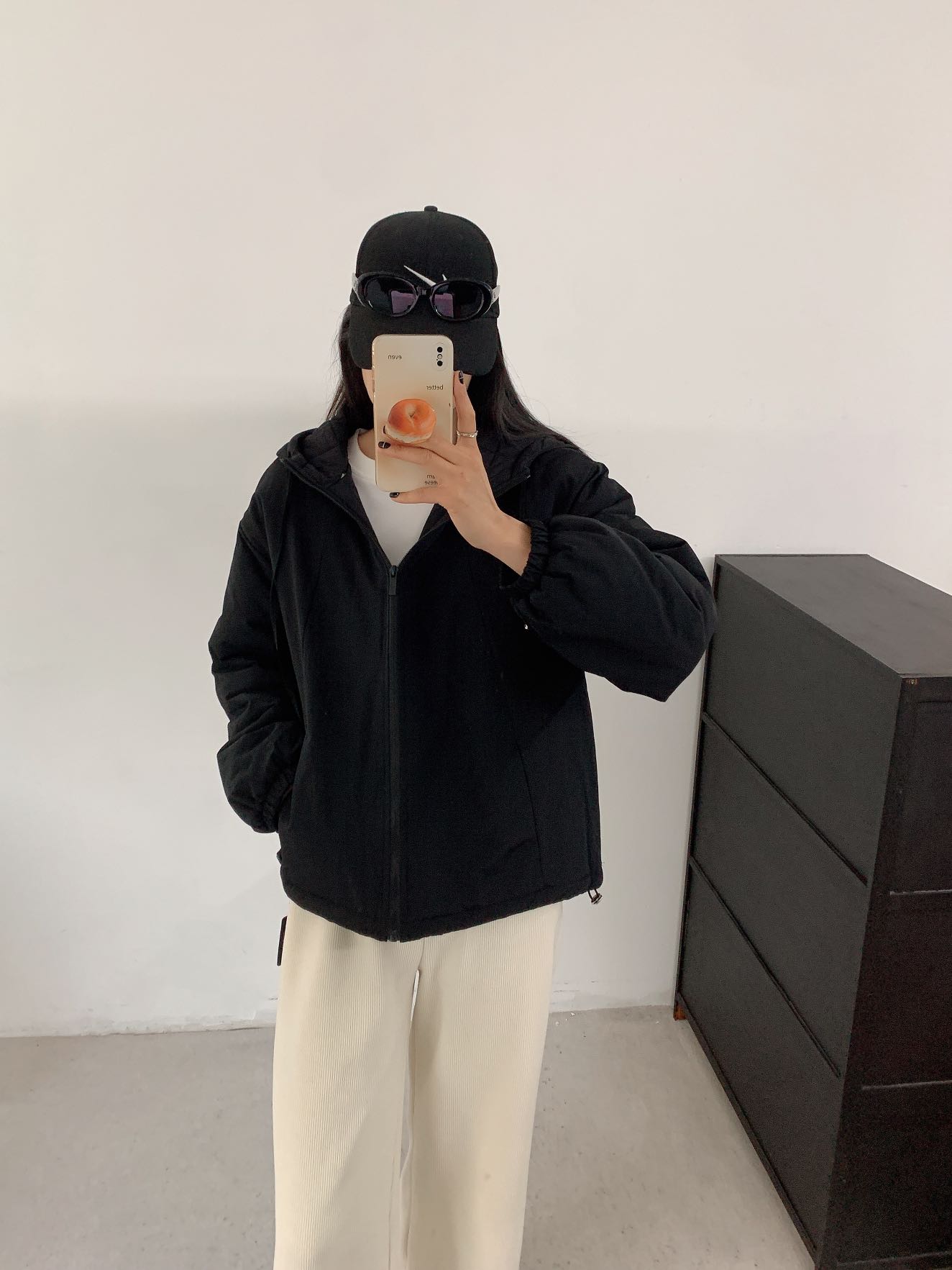 A048P  连帽抽绳落肩袖宽松防水夹棉加厚冲锋衣外套（卡码拍大）