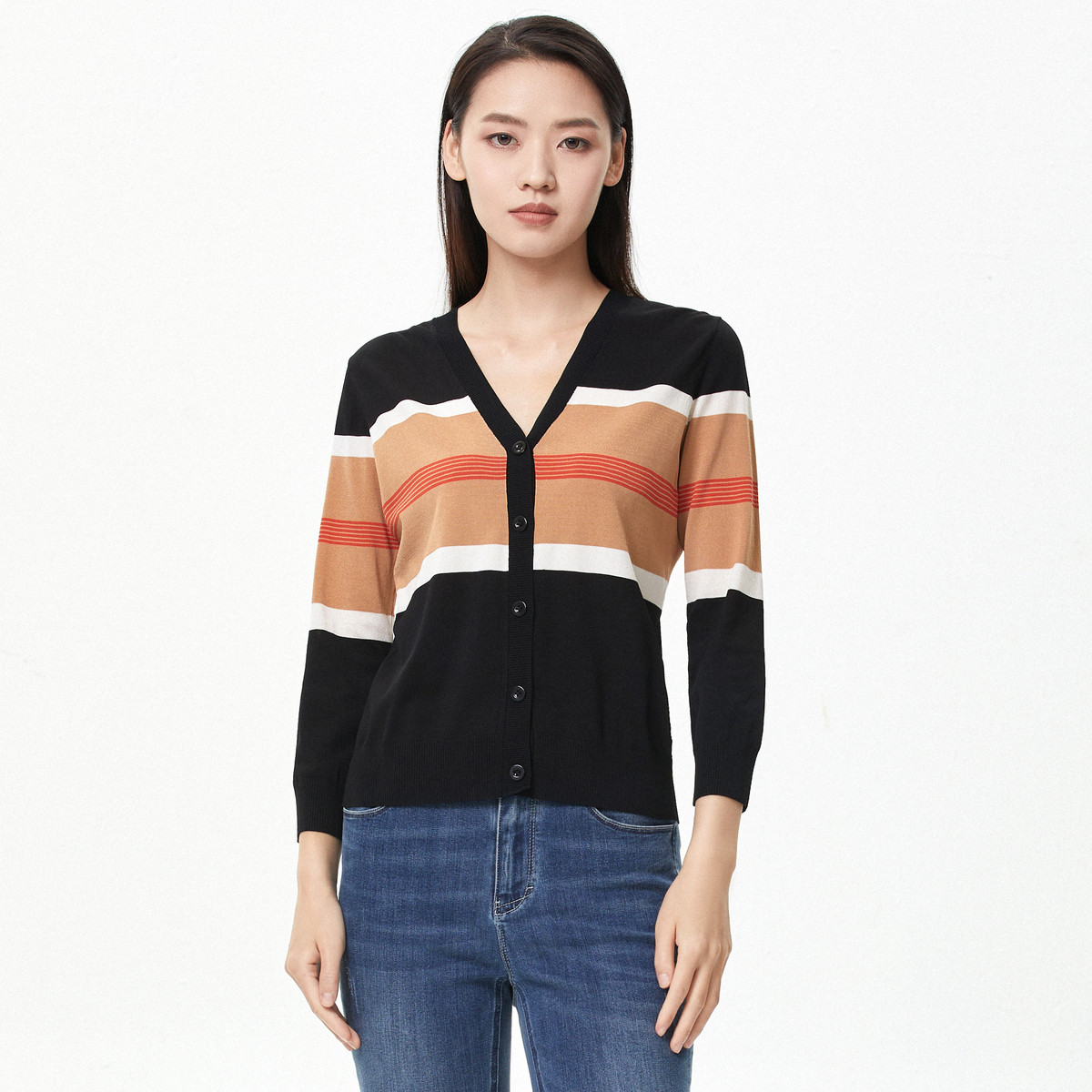 【新年、龙年】秋季撞色条纹法式领女式毛针织衫24K年