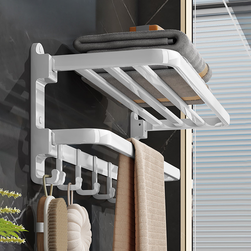 白色卫生间置物架毛巾架太空铝免打孔浴室壁挂厕所洗澡收纳浴巾架