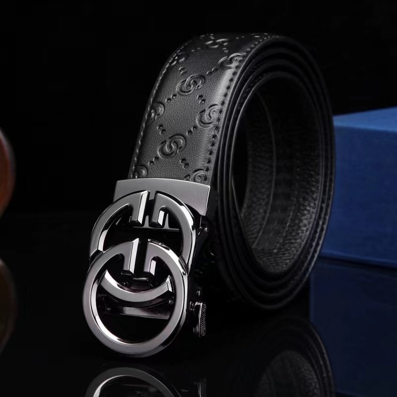 经典双G腰带真皮腰带男士二层皮腰带皮装饰皮带男腰带经典黑色