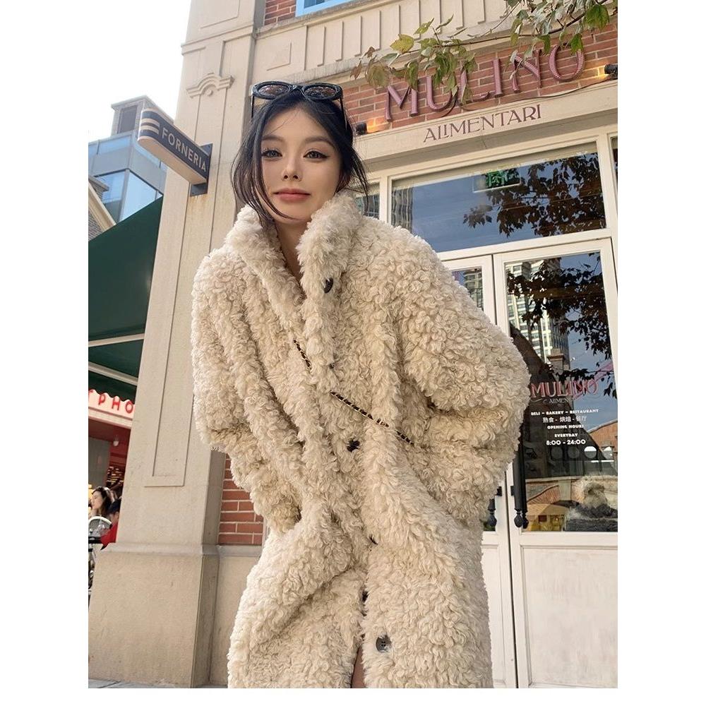 保暖泰迪外套女长款过膝2023秋冬新款宽松加厚毛毛外套