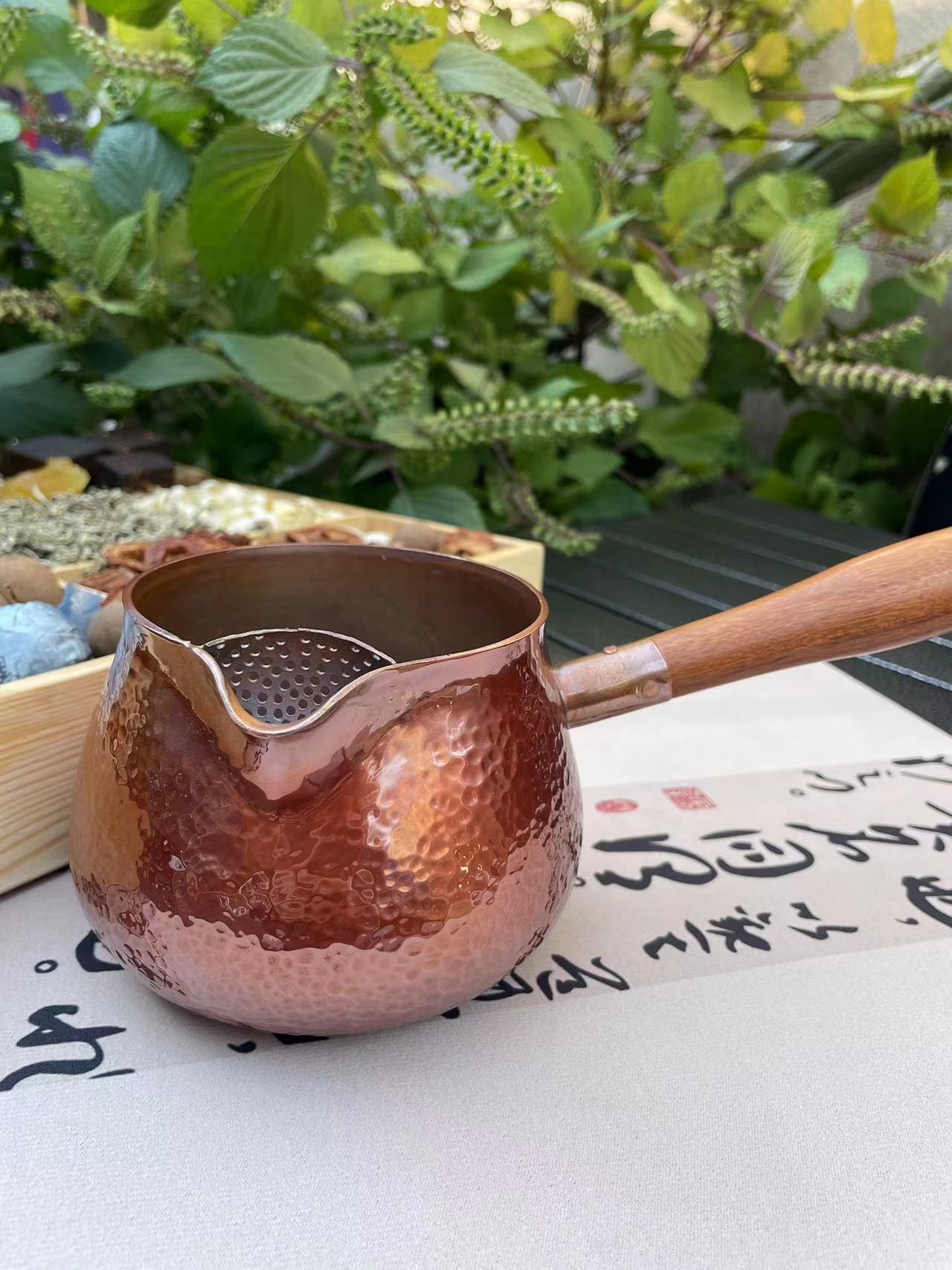 【颜值款】纯紫铜烤色600毫升加厚煮茶壶大西北罐罐茶木把手工