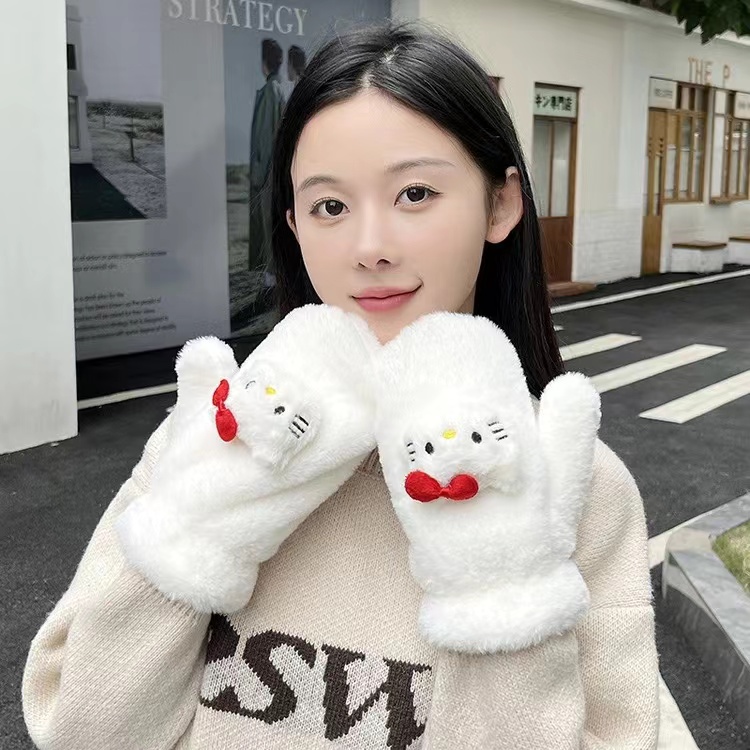 kt猫手套冬季女生可爱2023新款骑行防风加厚保暖冬天防寒加绒连指