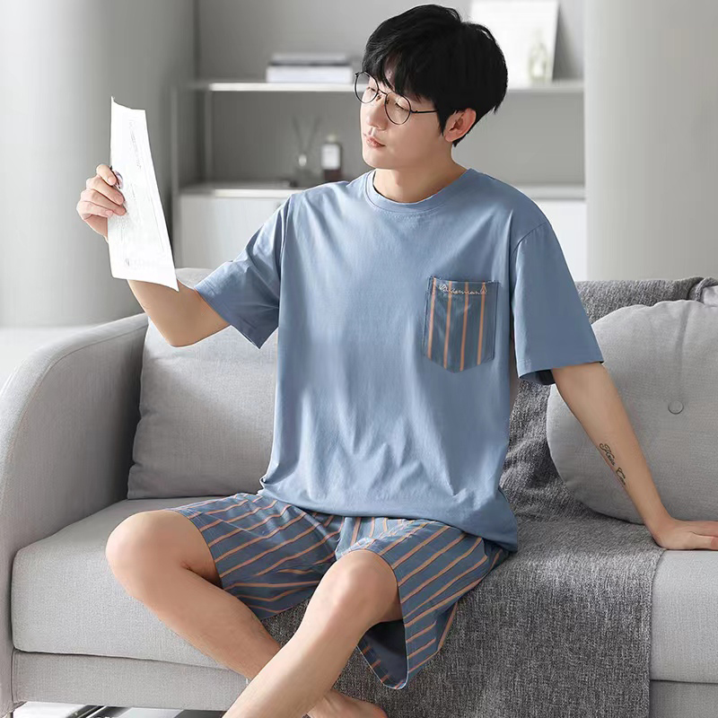2024年新款男士睡衣夏季薄款夏天可外穿宽松休闲短款家居服套装TY