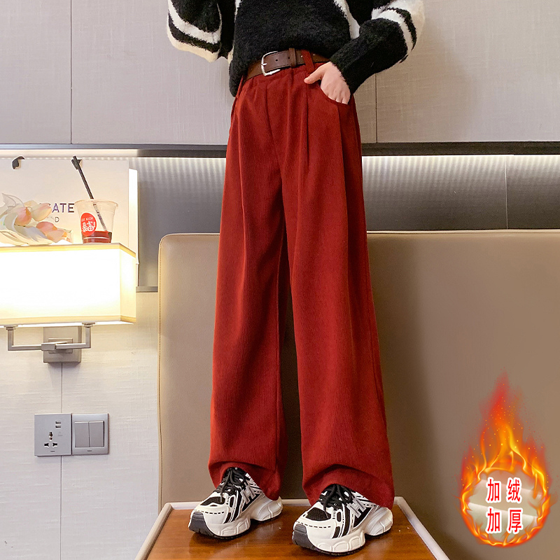 女童显瘦休闲裤2023新款6-12岁15岁中大童秋冬洋气三色加绒阔腿裤