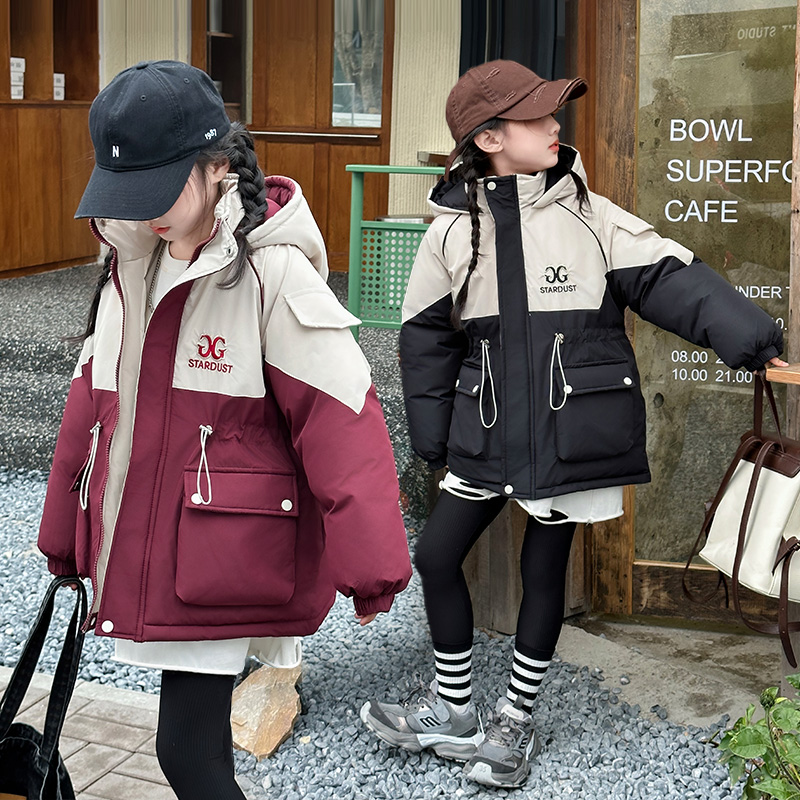 女童棉服2023新款6-12岁 15岁冬装加厚棉内胆洋气时髦中长款棉衣