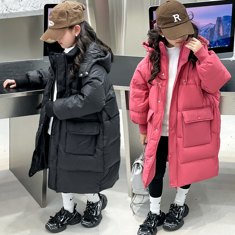 女童羽绒服2023新款6-12岁15岁白鸭绒儿童中长款冬装加厚保暖外套