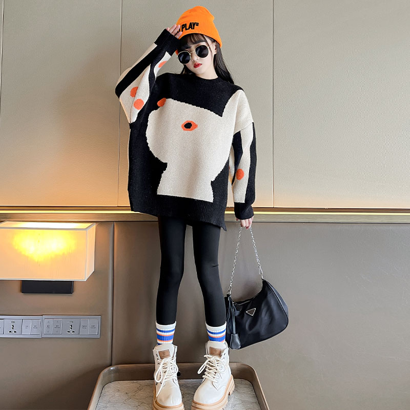 女童洋气毛衣2023新款秋冬装中大儿童洋气女孩上衣加厚针织衫韩范