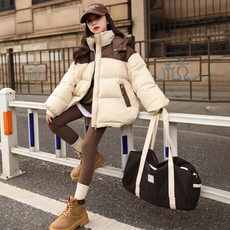 女童羽绒服2023新款6-12岁15岁大童女孩冬季儿童白鸭绒面包服外套