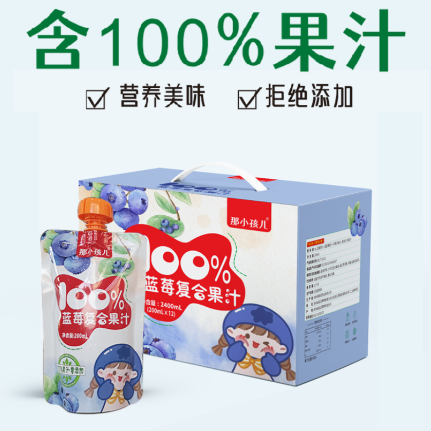 孔龙ProMax推荐-那小孩蓝莓复合果汁 1盒 12袋2400ml