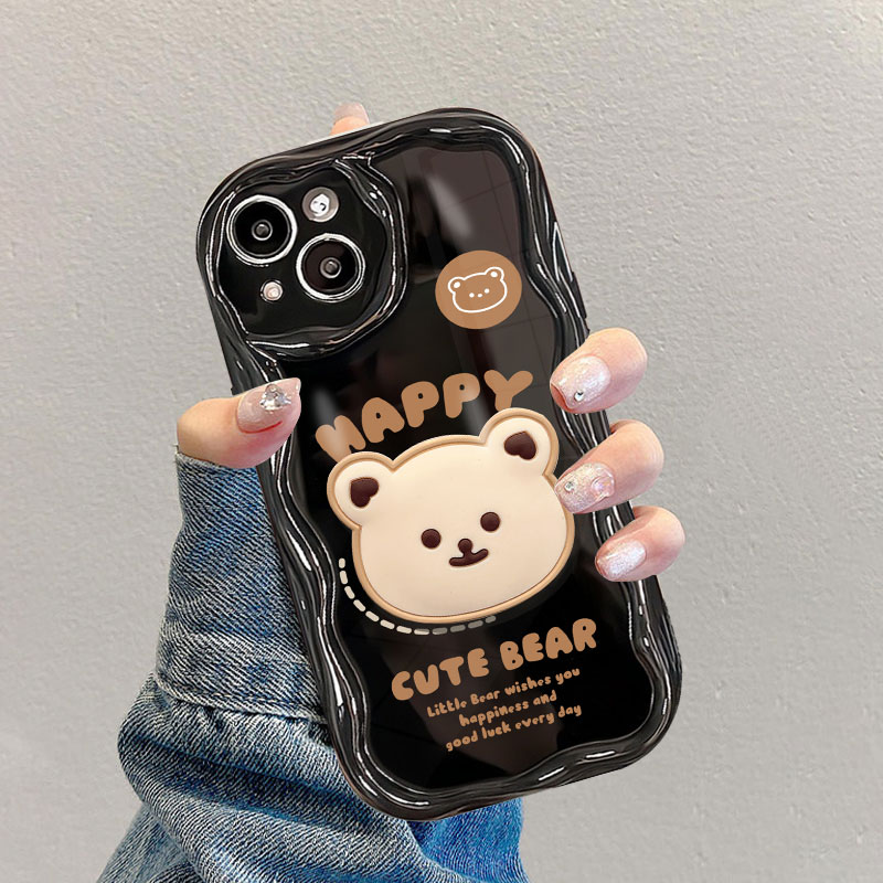 苹果15pro/华为/vivo/oppo/小米创意卡通happy小熊全包防摔奶油壳